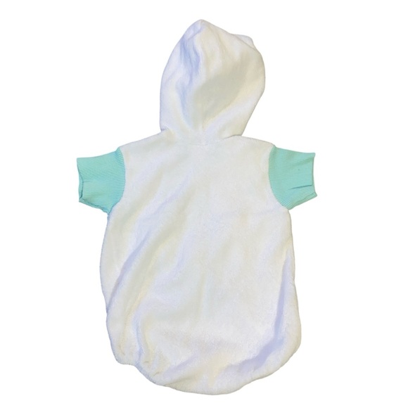Collectible Vintage Baby Dior Hooded Terry Cloth Romper White Aqua Trim USA made - Picture 2 of 8